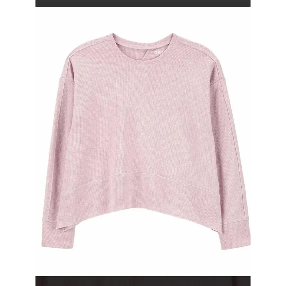 Ballet Pink Osh'Kosh Waffle Knit Long Sleeve Raw Hem Top 14 Girl's Boxy Flowy
